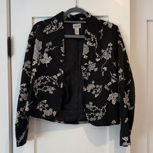 Chico's Black and White Silk Floral Blazer